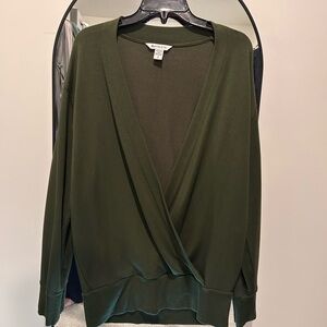 Athleta Purana Women's V-Neck Wrap Sweater in Aspen Olive Green - EUC